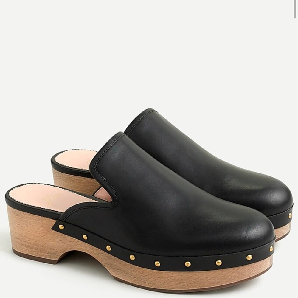 J. CREW | Black Leather Clogs Mules Size 12